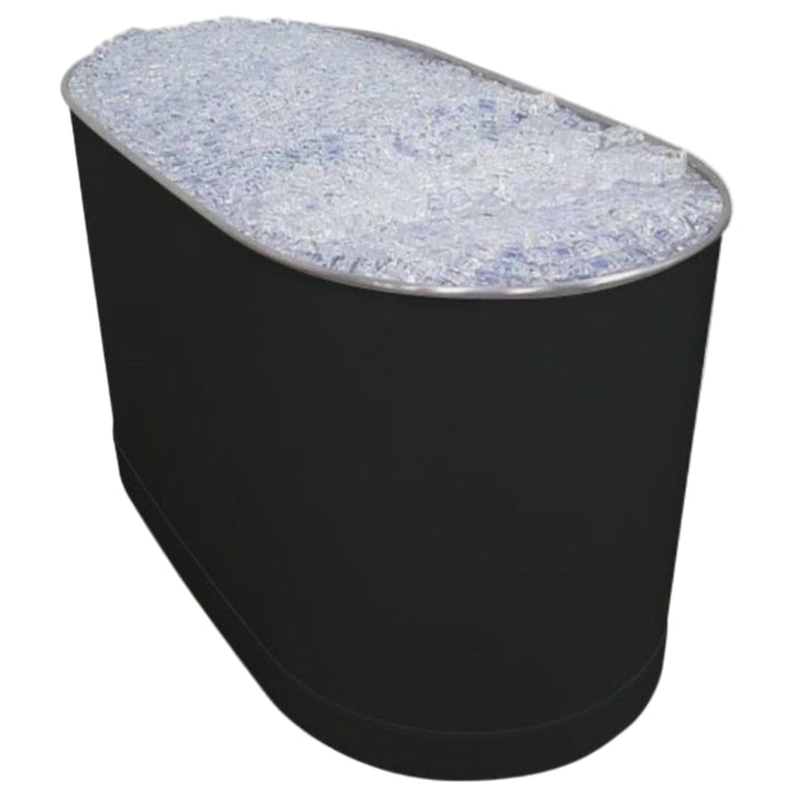 Black cylindrical container with textured white top on a white background