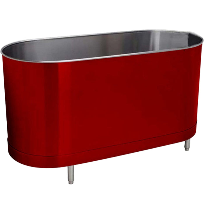 Red metal tank on a white background