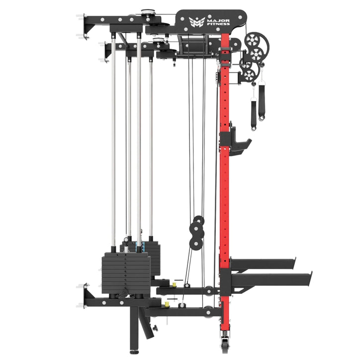 Gym machine with red and black frame on a white background