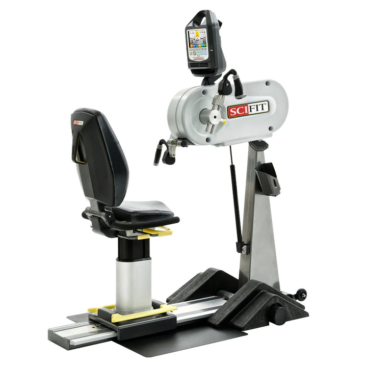 A commercial upper body ergometer with adjustable arm cranks, a sturdy platform, and an Intelli-Fit console.