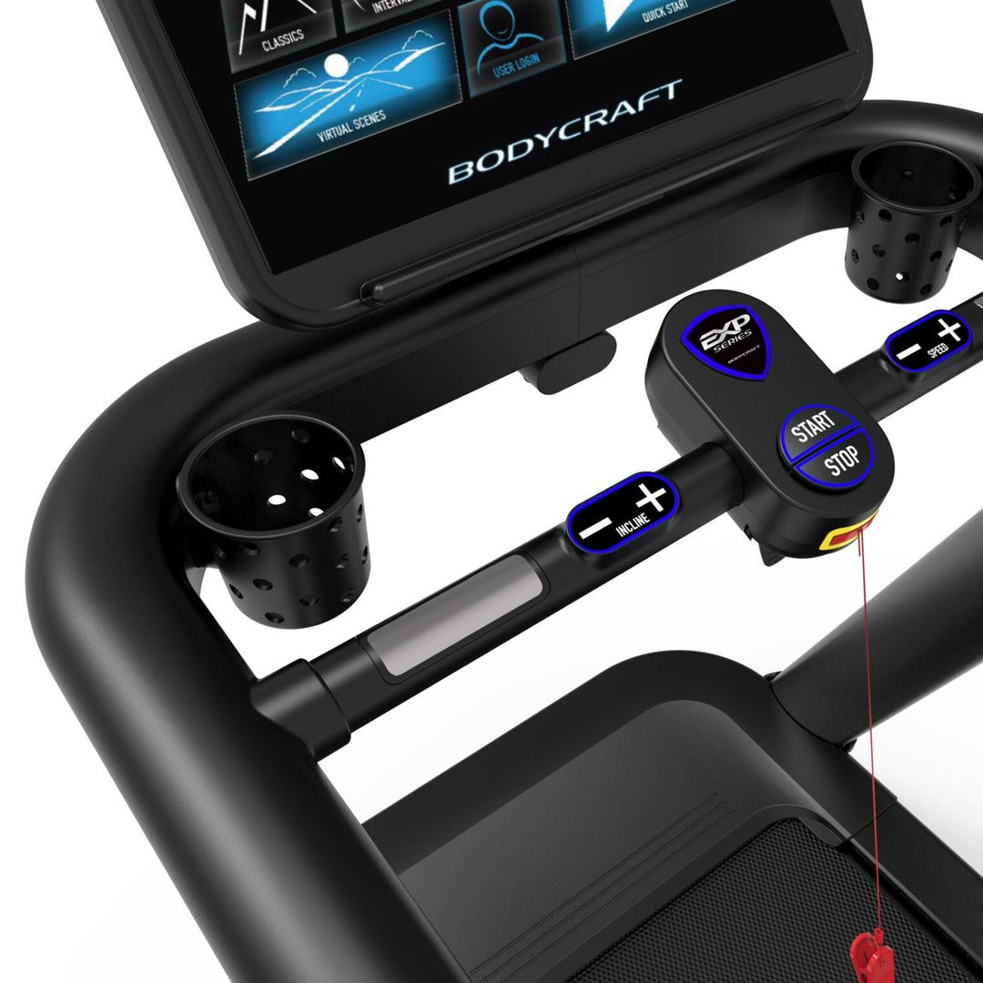 BodyCraft treadmill with control panel and display on a white background