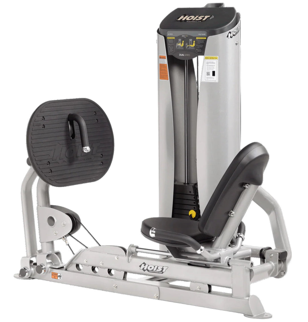 Leg press machine with 'Hoist' branding on a white background