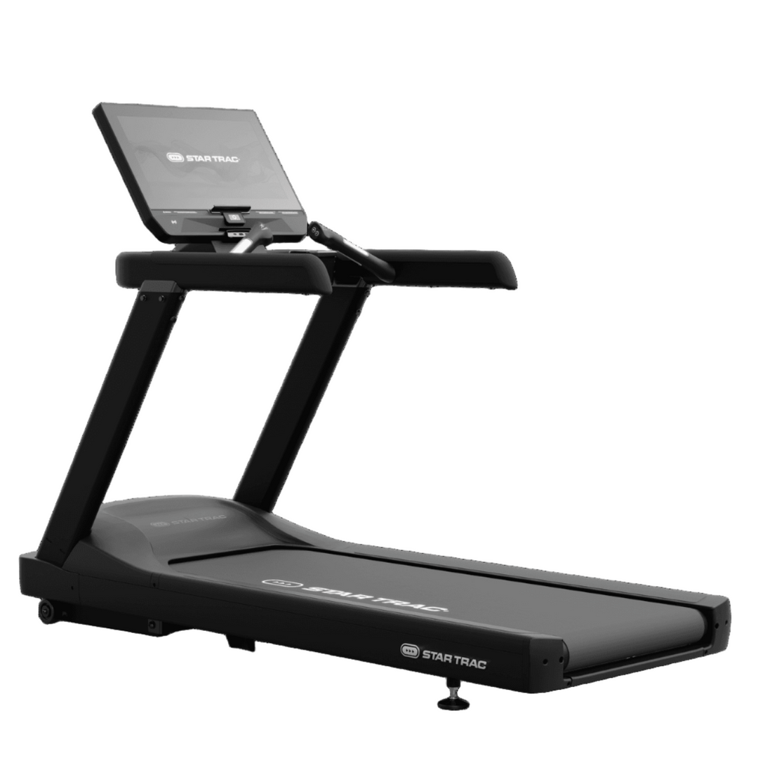 Treadmill with a screen on a solid background