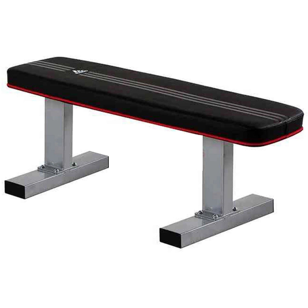 Black and red weight bench on a white background