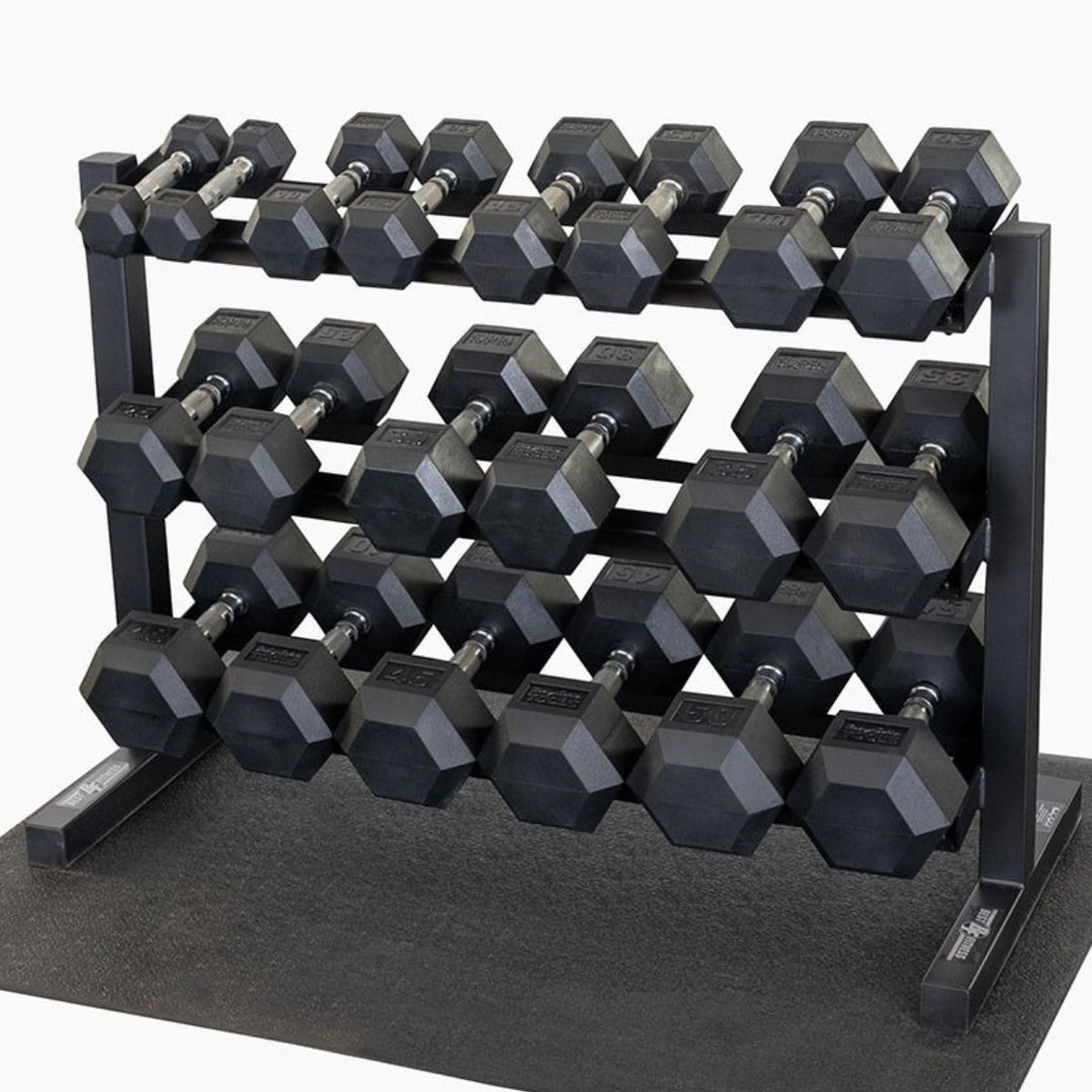 Dumbbell Package 5lb-50lb Rubber Hex + Horizontal Rack
