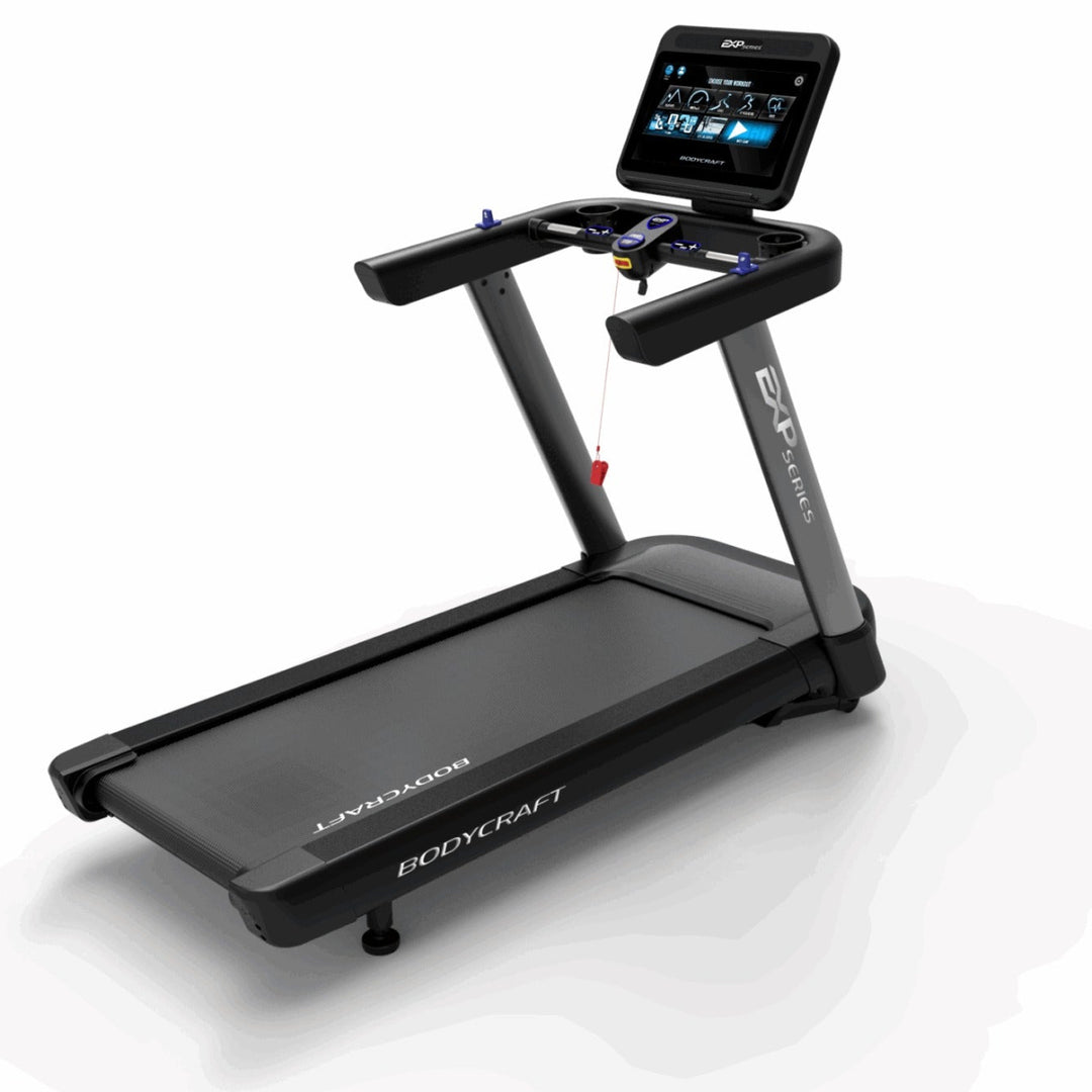 Treadmill with a digital display on a white background