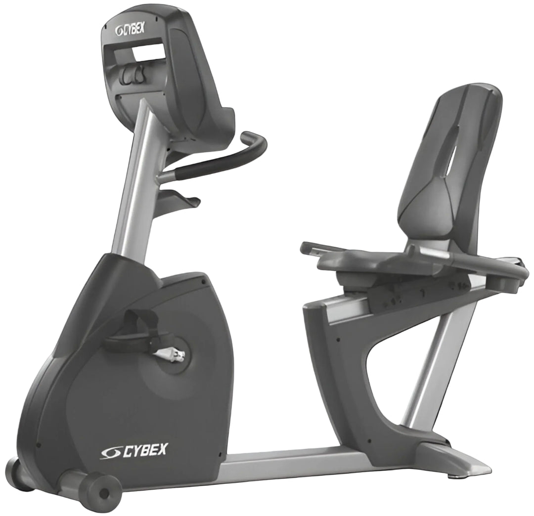 Gray exercise bike with Cybex branding on a white background