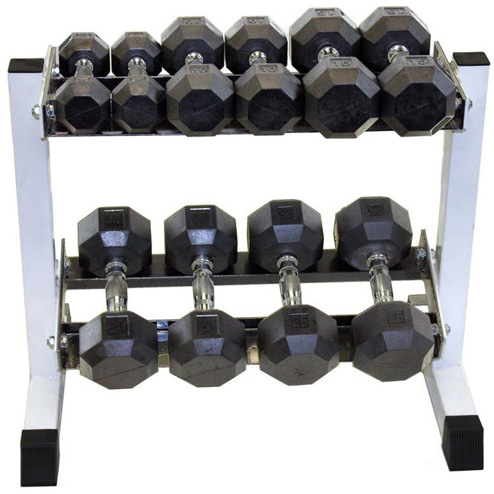 USA Rubber Encased Dumbbell Set with Rack 5-25 lbs. - Rubber Coated Dumbbells