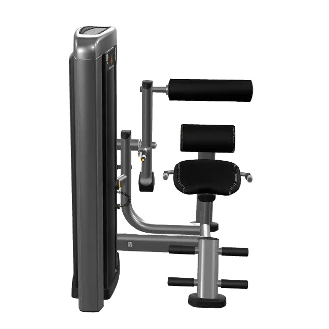 Gym machine with black padding on a white background
