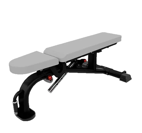 Gray weight bench with black frame on a white background