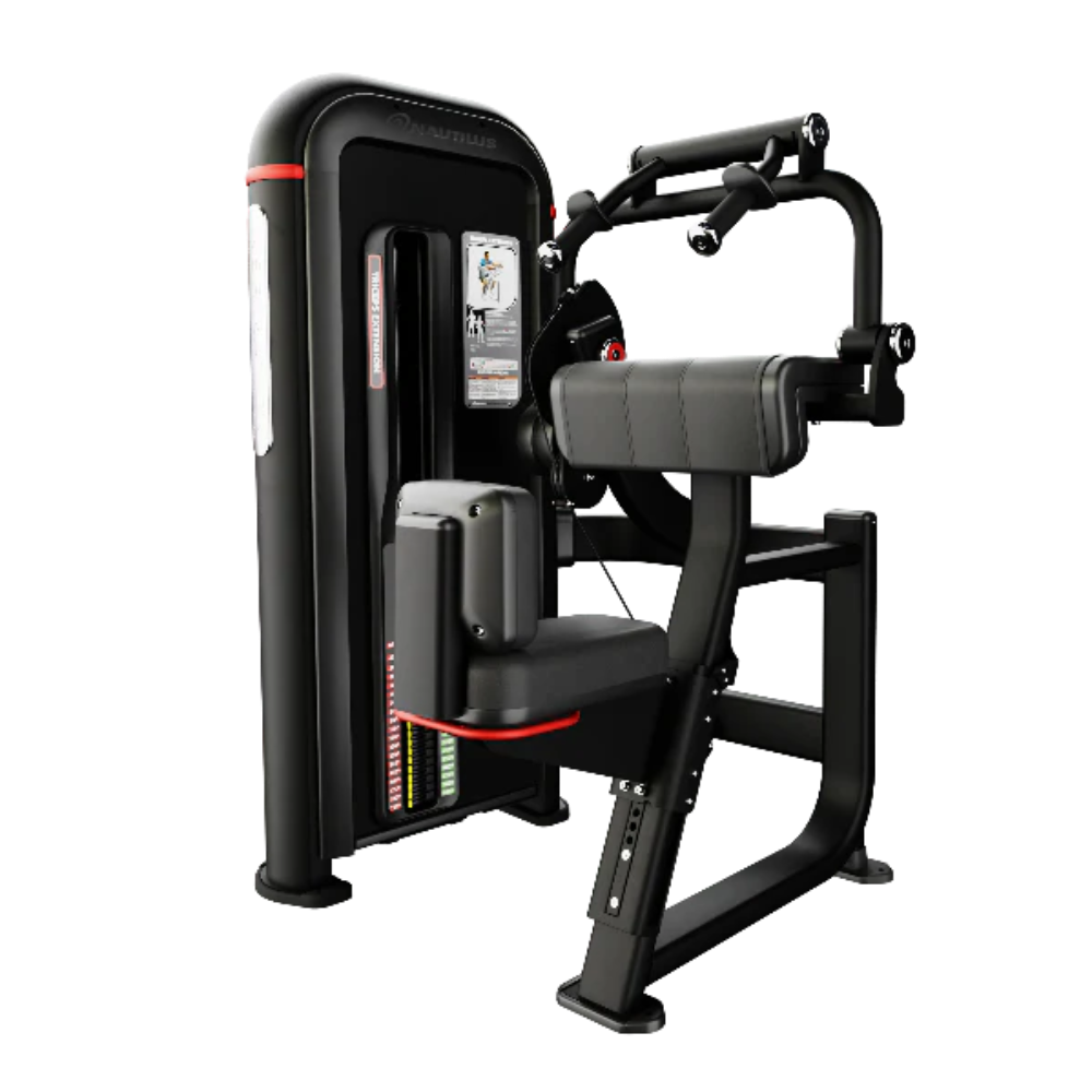A black and gray cable pulley chest fly exercise machine with red accent lines, shown on a solid white background.