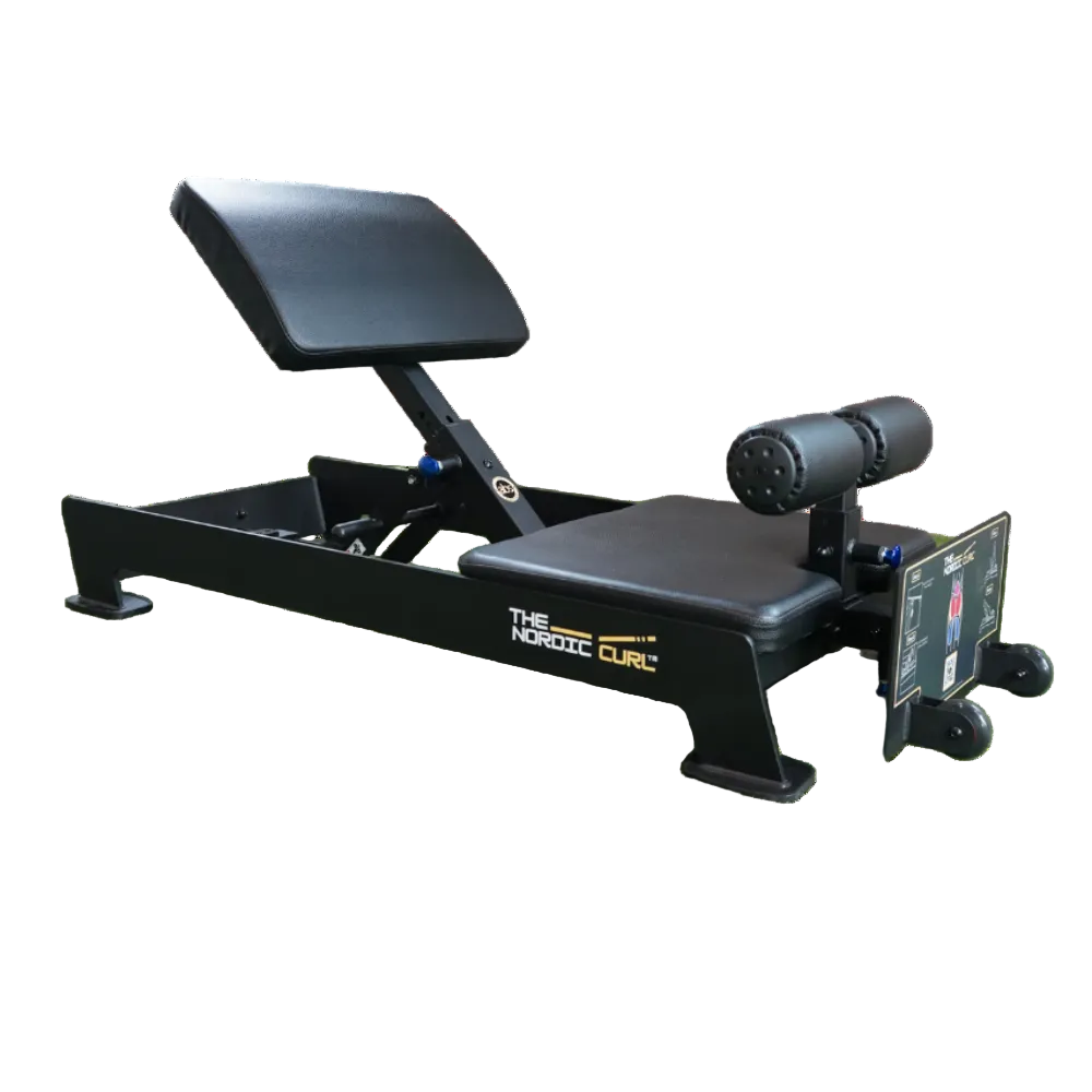 Black exercise machine with 'The Nordic Curl' branding on a white background