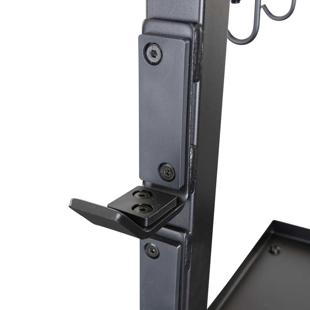 Close-up of a metal bracket on a white background