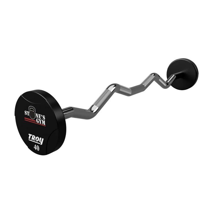 Cable machine handle with Troy Barbell branding on a gray background