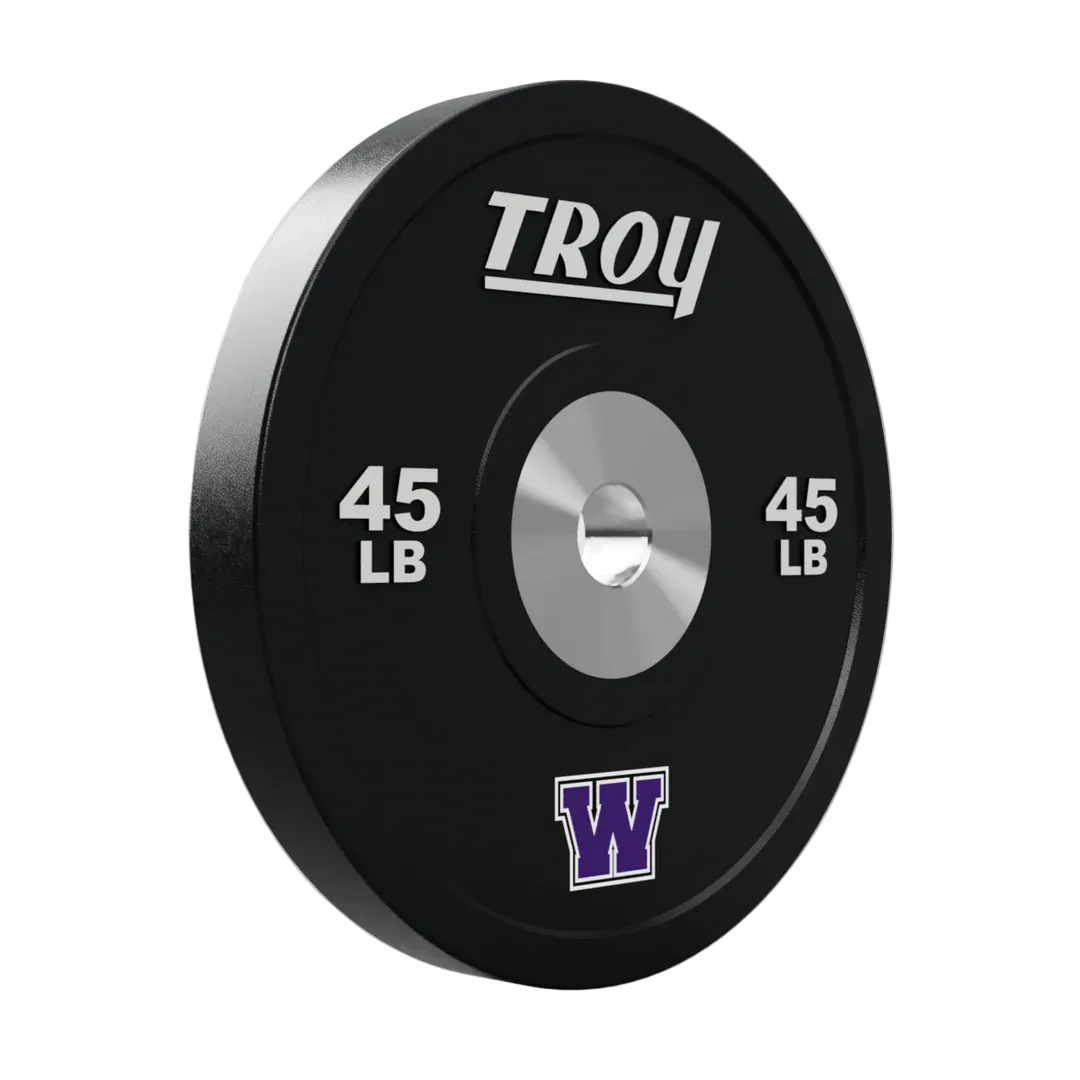 45-pound weight plate with Troy branding on a gray background
