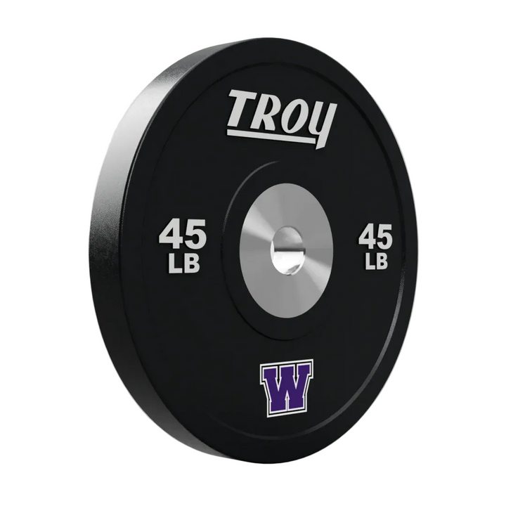 45-pound weight plate with Troy branding on a gray background