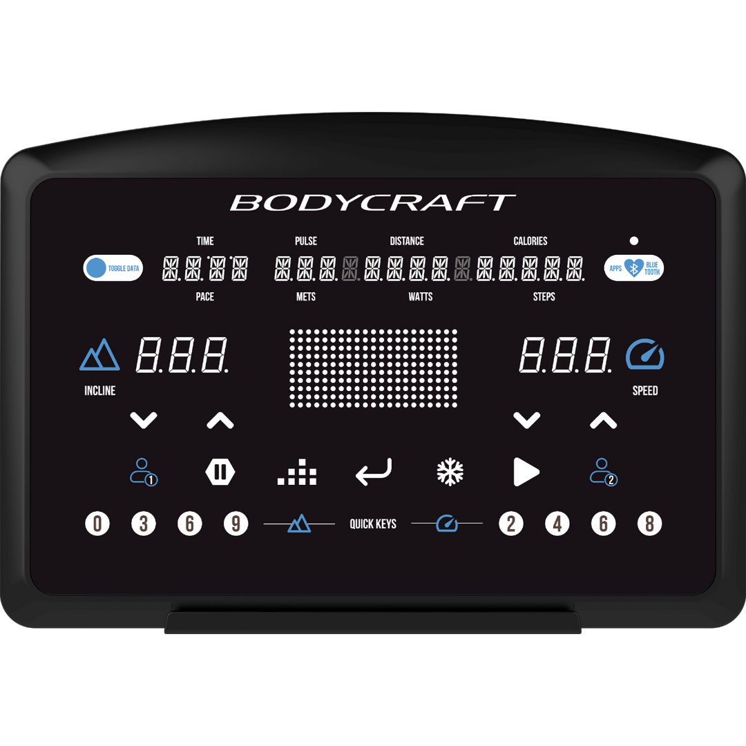 BodyCraft exercise machine control panel with digital display and buttons