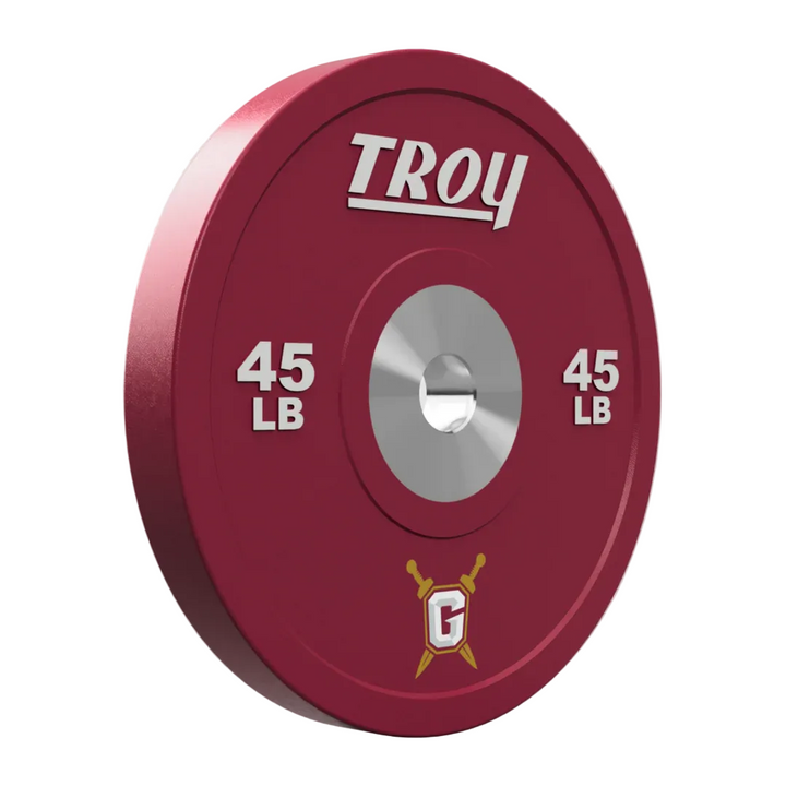 Red weight plate with &