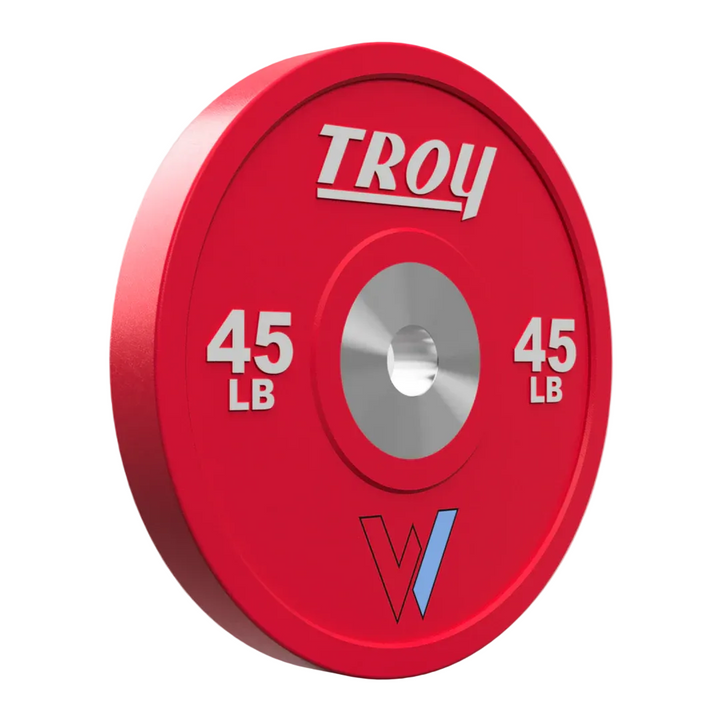 Red weight plate with &