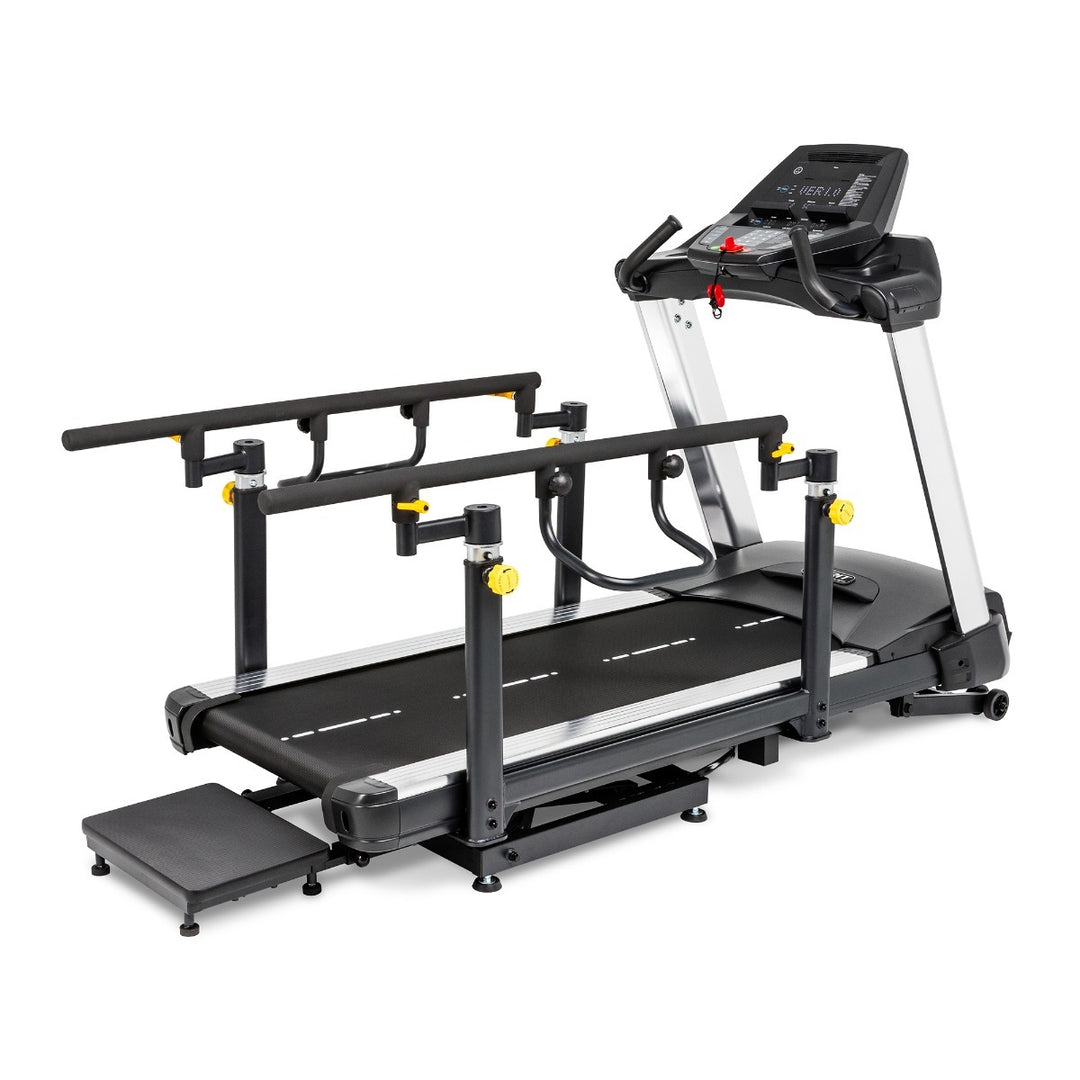 Treadmill with an attached workout platform on a white background