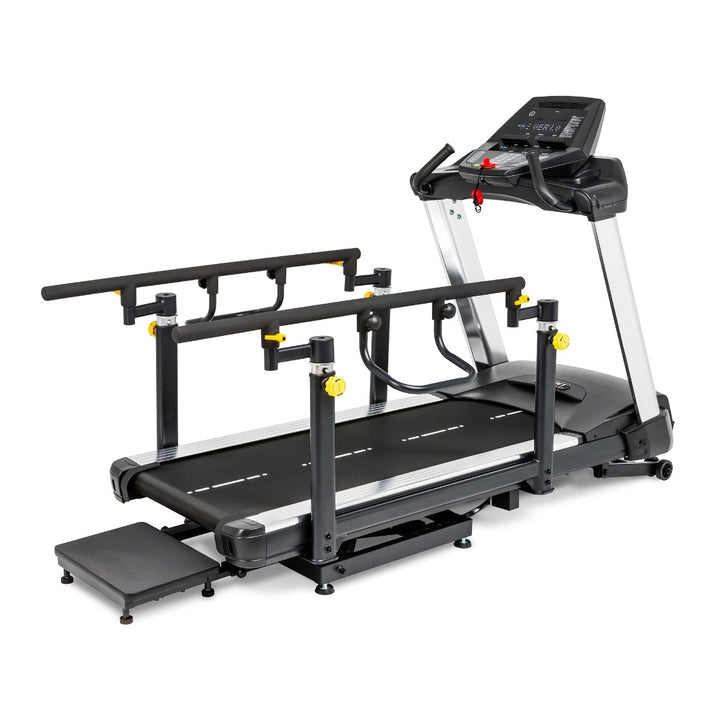 Treadmill with an attached workout platform on a white background