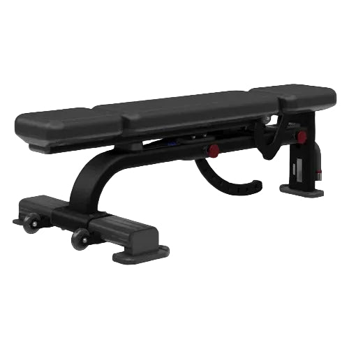 Black adjustable weight bench on a white background