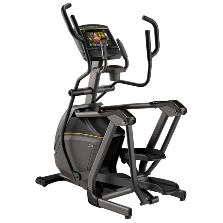 Elliptical trainer with digital display on a white background