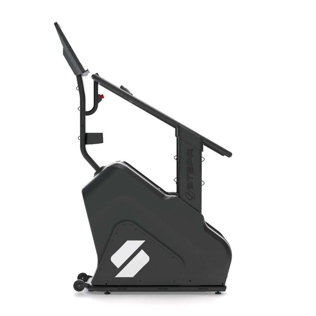 Black exercise bike with a visible brand logo on a white background