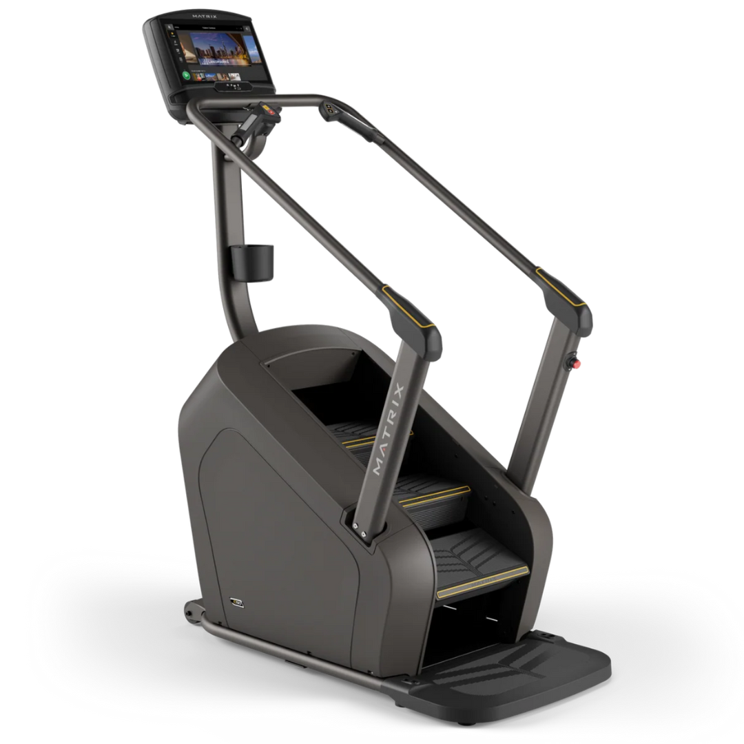 Stair climber exercise machine on a white background
