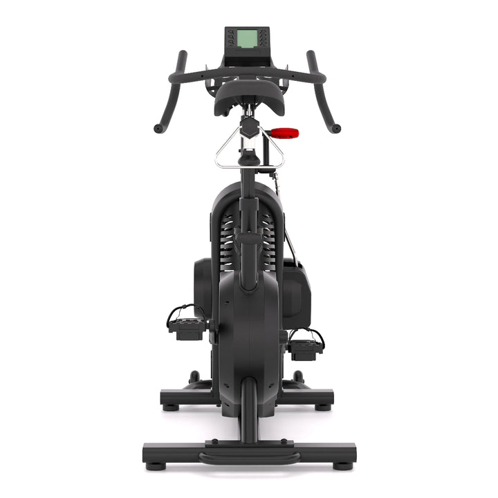Black exercise bike on a white background