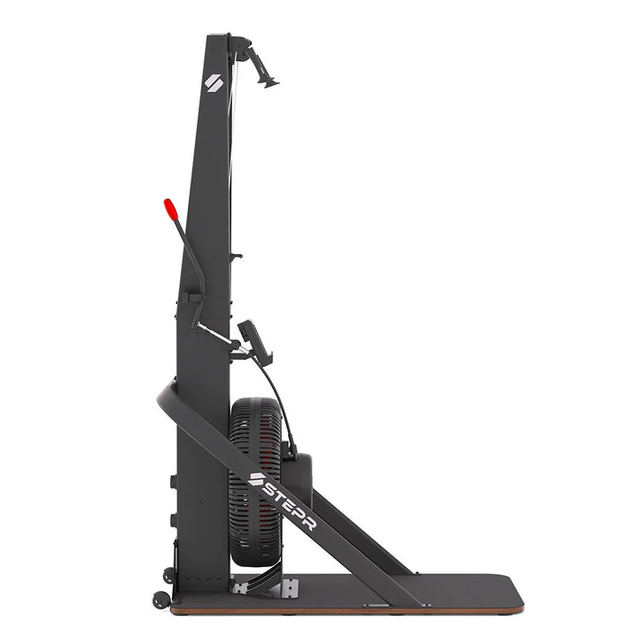 Black ski erg machine with 'Stepr' branding on a white background