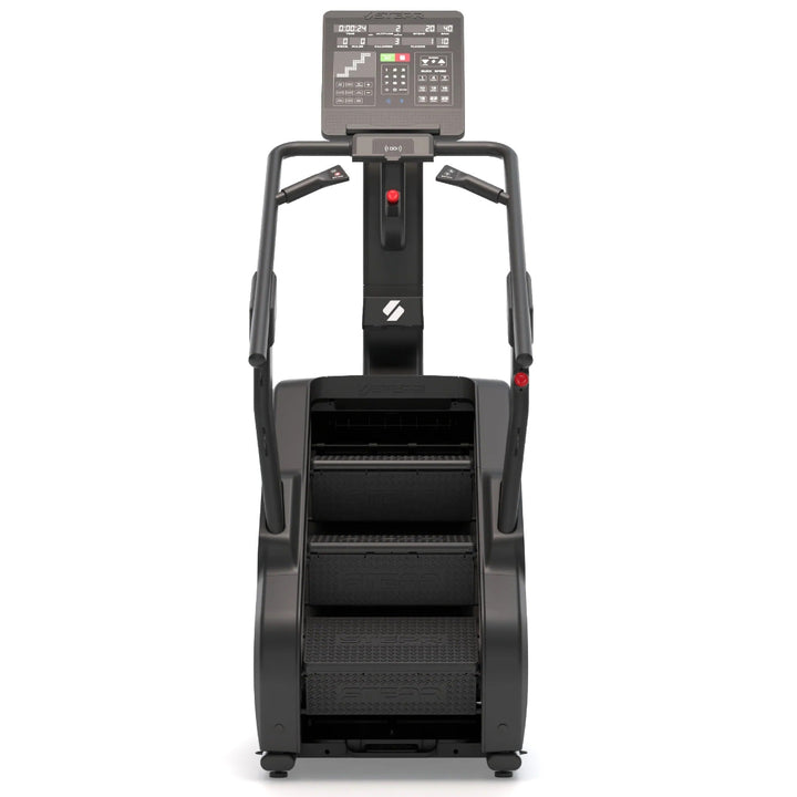 Stepmill exercise machine with digital display on a white background