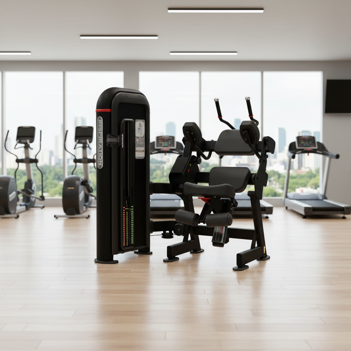 A black cable pulley leg extension machine with adjustable padding, shown on a solid white background.