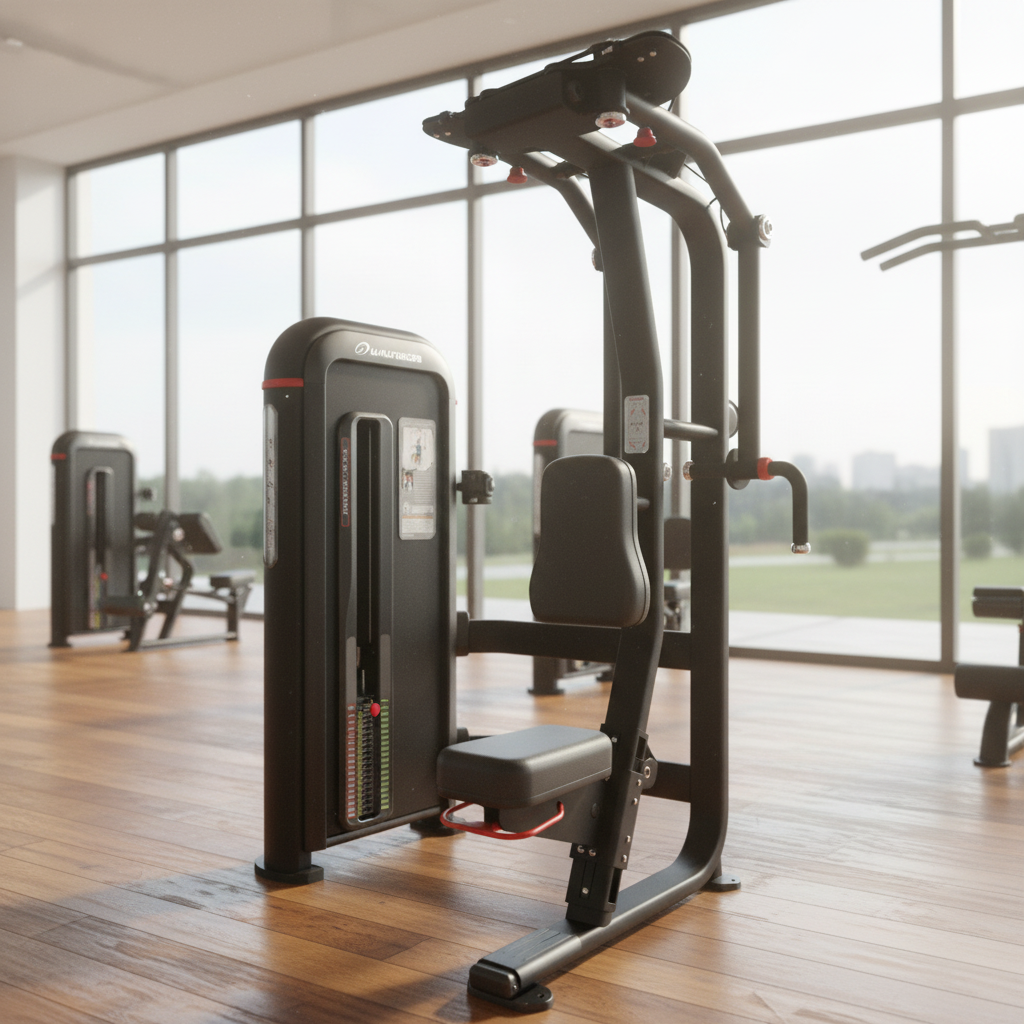 A black and gray home gym shoulder press machine with red adjustment knobs, shown on a solid white background.