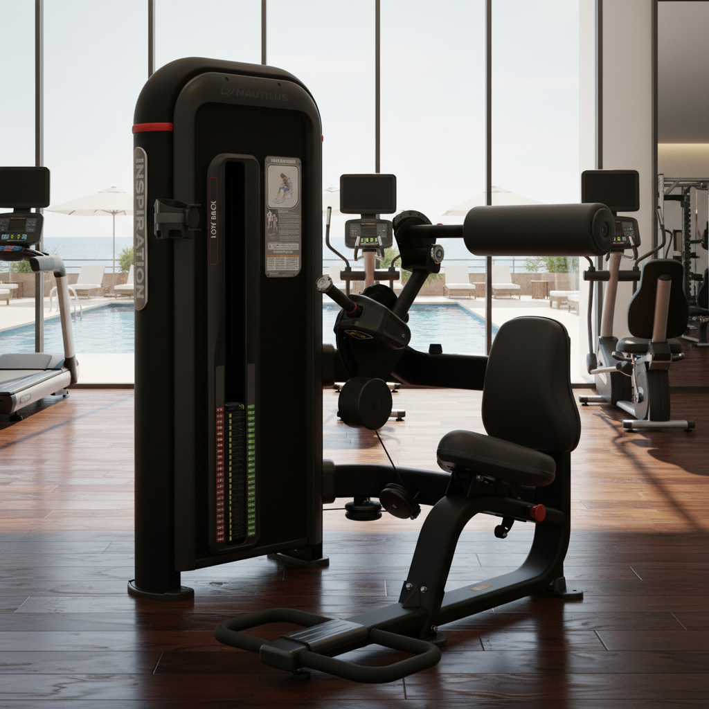 A black chest-supported leg extension exercise machine with a padded seat and backrest, shown on a plain white background.