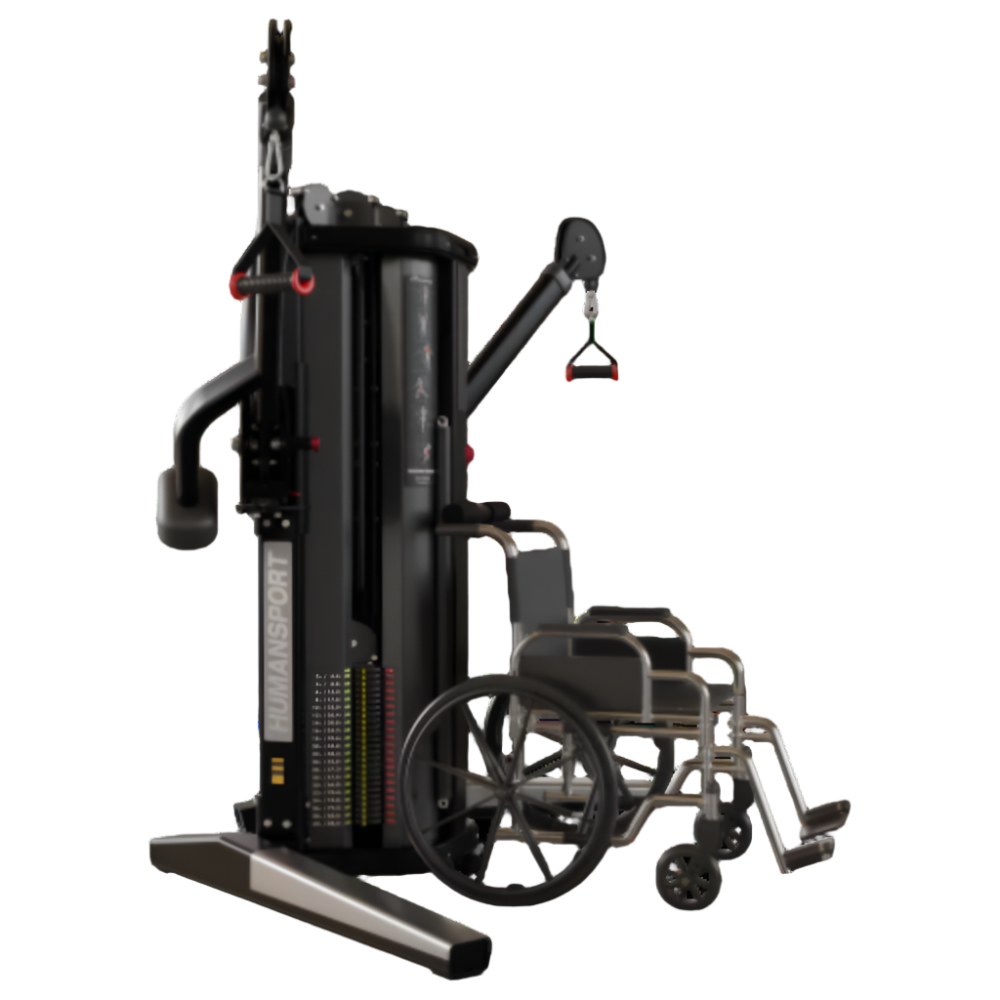 Gym machine with wheelchair on a white background