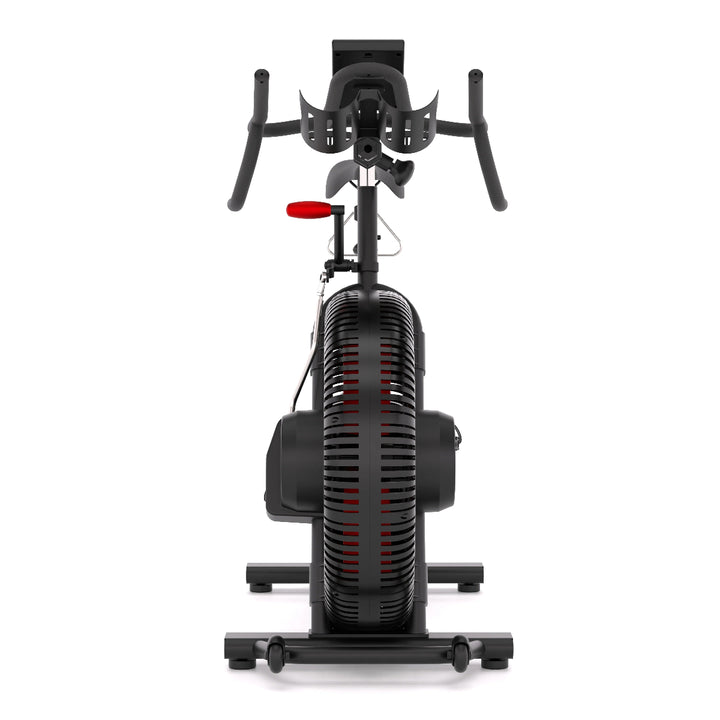 Black exercise bike on a white background