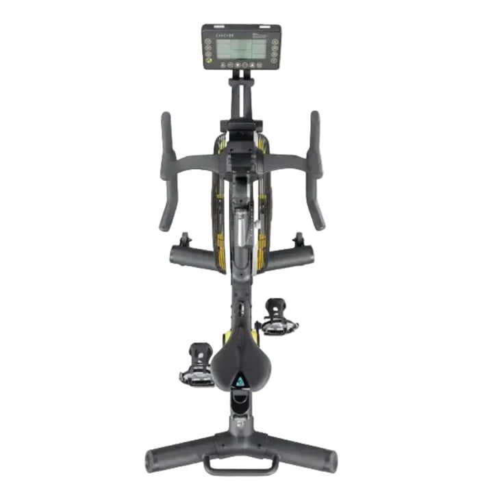 Stationary bike with digital display on a white background