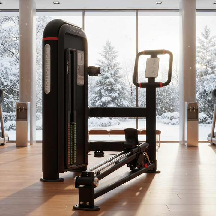 A black and red Hydrosphere cable pulley gym machine with a weight stack, adjustable frame, and handlebar, shown on a solid white background.