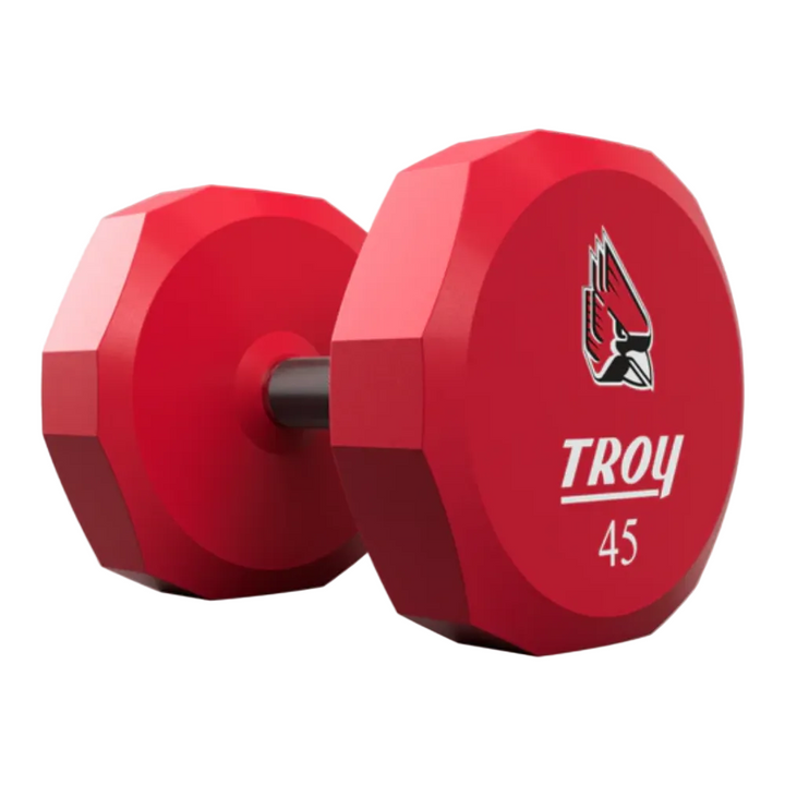 Red dumbbell with &