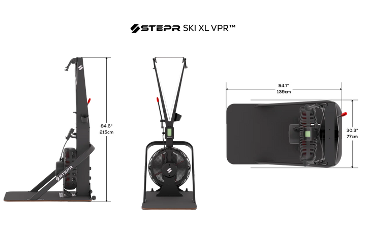 Measurement chart of a STEPR Ski XL VPR product on a white background