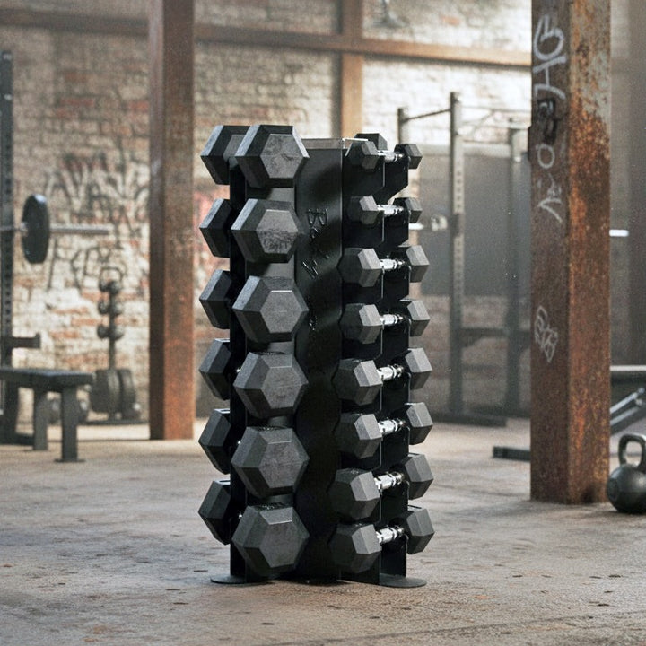 Dumbbell Package 5lb-50lb Rubber Hex + Vertical Rack