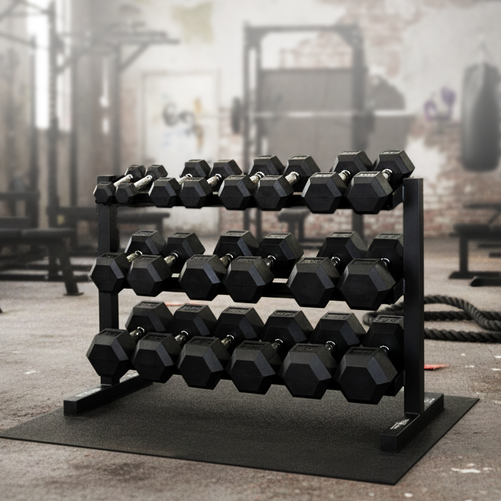 Dumbbell Package 5lb-50lb Rubber Hex + Horizontal Rack