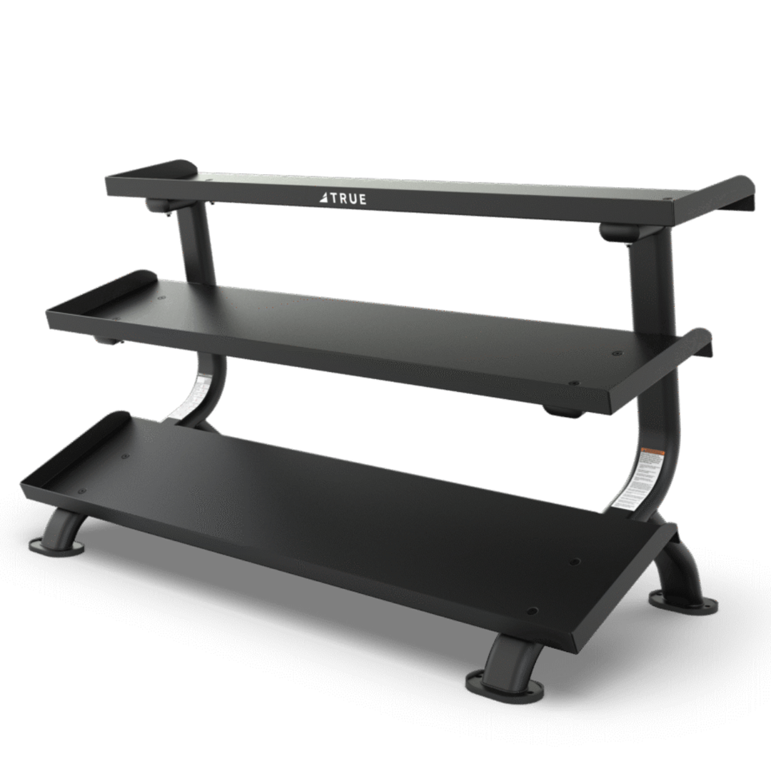 Black three-tiered fitness platform with &