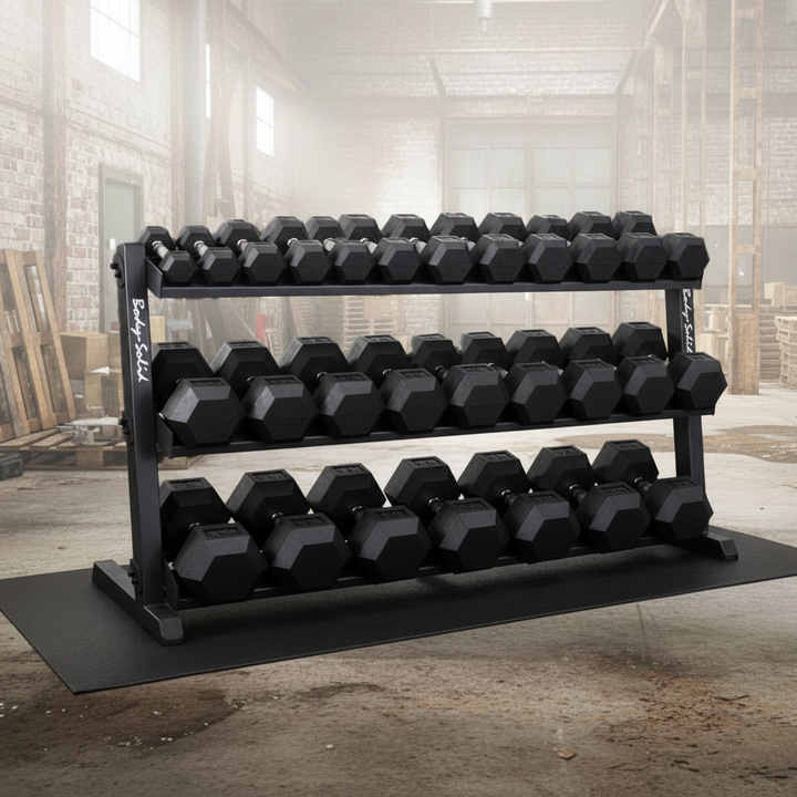 Dumbbell Package 5lb-70lb Rubber Hex + Horizontal Rack