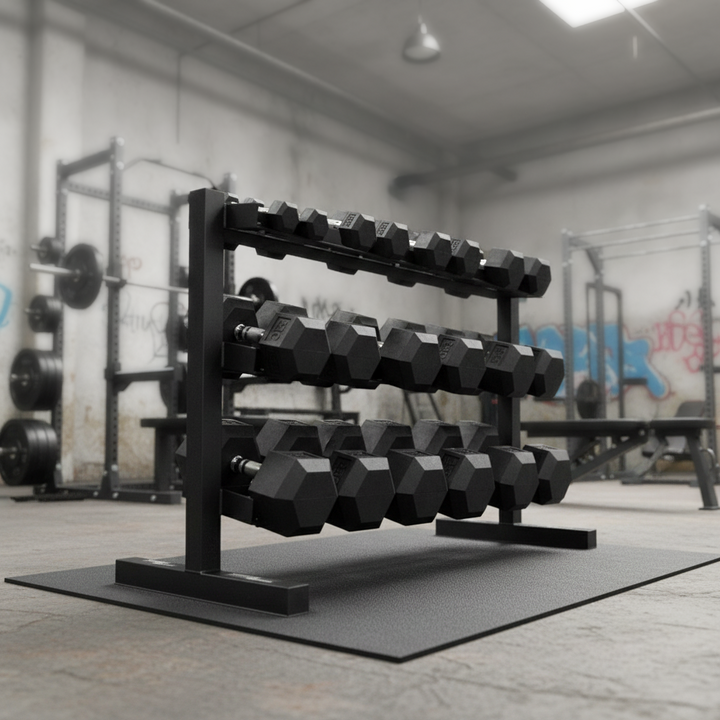 Dumbbell Package 5lb-50lb Rubber Hex + Horizontal Rack