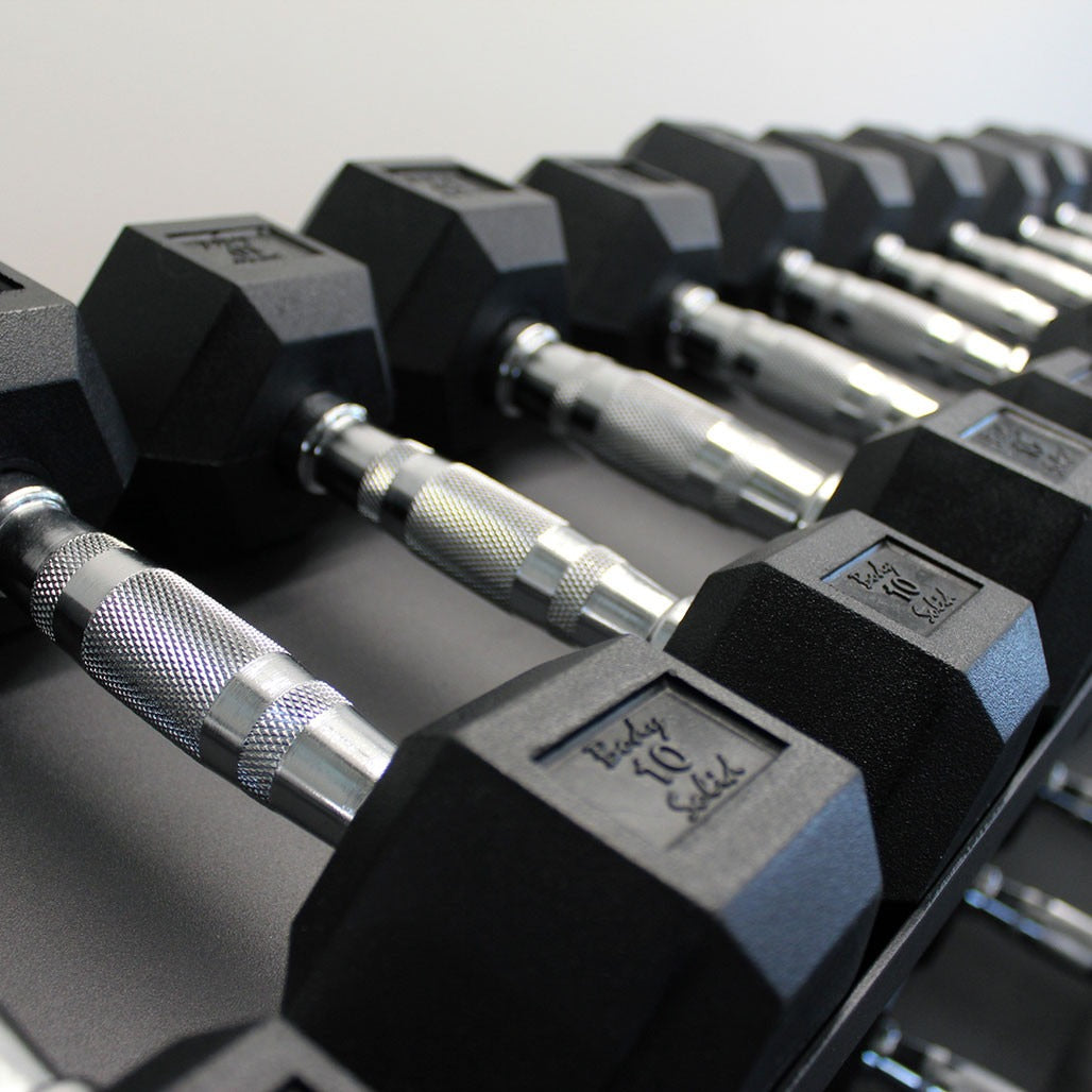 Dumbbell Package 5lb-70lb Rubber Hex + Horizontal Rack