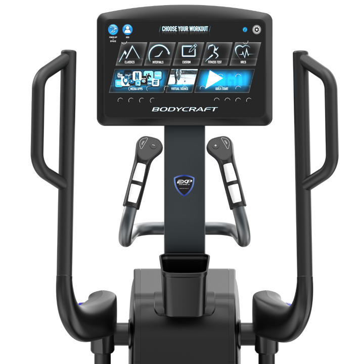BodyCraft elliptical machine with digital display on a white background