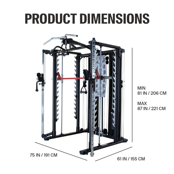 Gym equipment with dimensions labeled on a white background