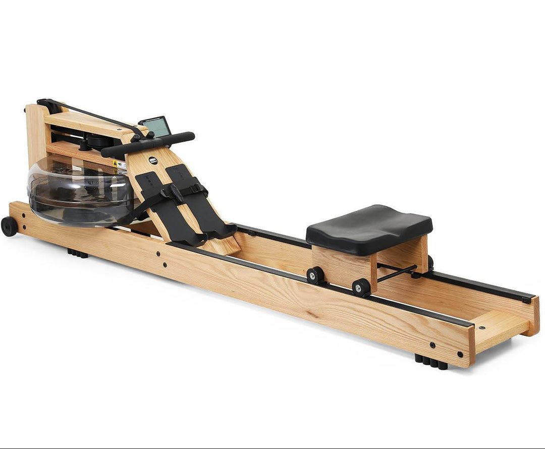 Wooden rowing machine on a white background